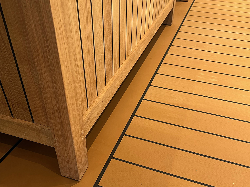 Advanced Resin Flooring install Imitation Teak for all marine applications providing a sustainable Solution to Marine Industry's Growing Demand